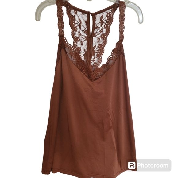 Daytrip Tops - Daytrip Lace Rust Brown Camisole Keyhole Back Size Large